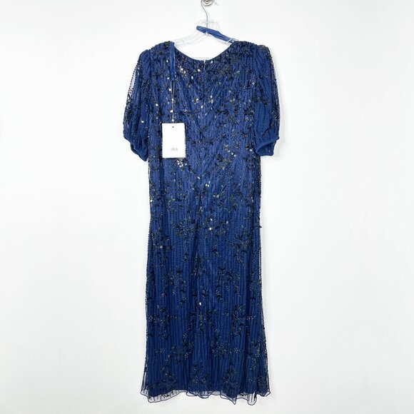 NWT Mac Duggal High Neck Puff Sleeve Embellished Dress Midnight 16W - Picture 5 of 8